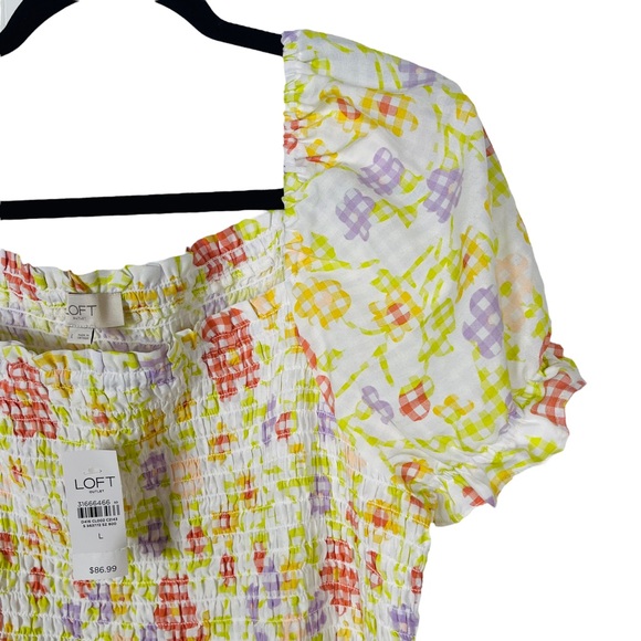 LOFT outlet puff sleeve gingham floral cute cottage dress woman's large - Picture 3 of 8